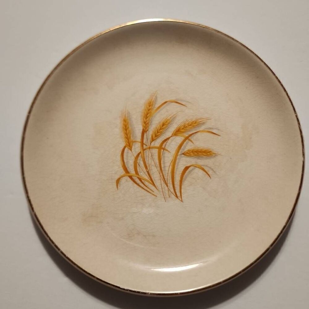 Homer Laughlin Autumn Gold Vintage 22k 6 Inch Dessert or Bread Plate with Wheat